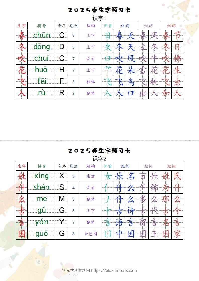 25一下语文【预习卡】-状元学科资料网